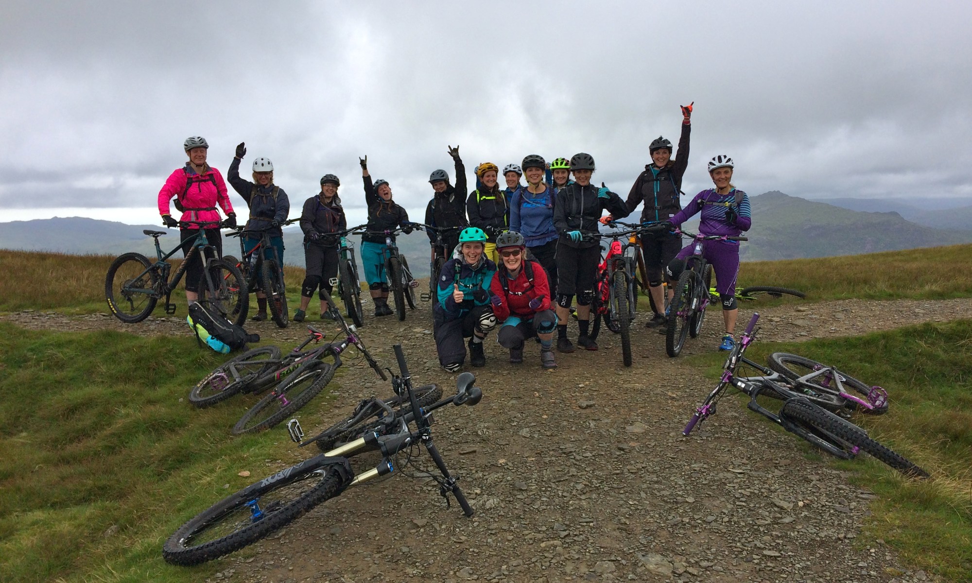 Group of female mountain bikers