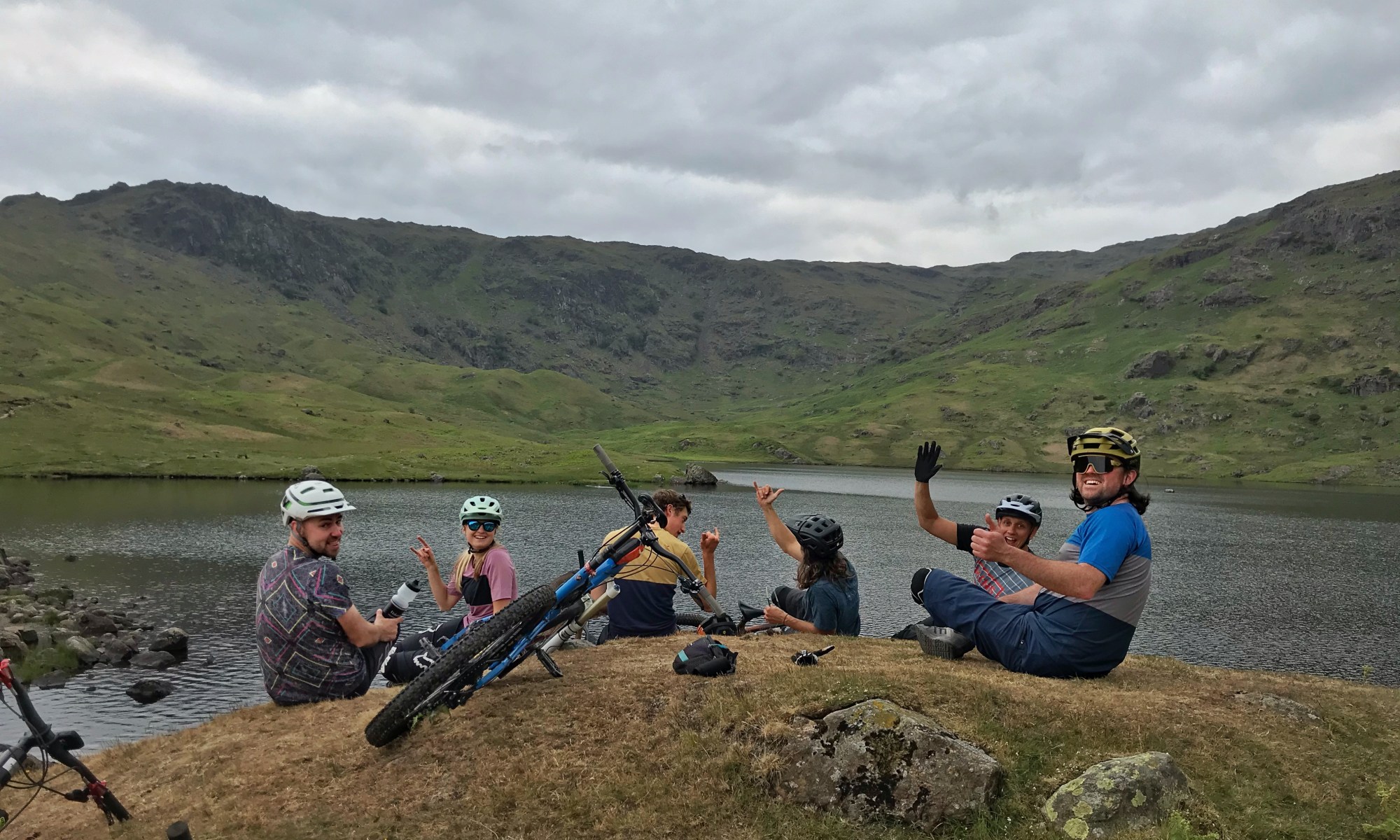 Mountain bikers at Easedale Tarn